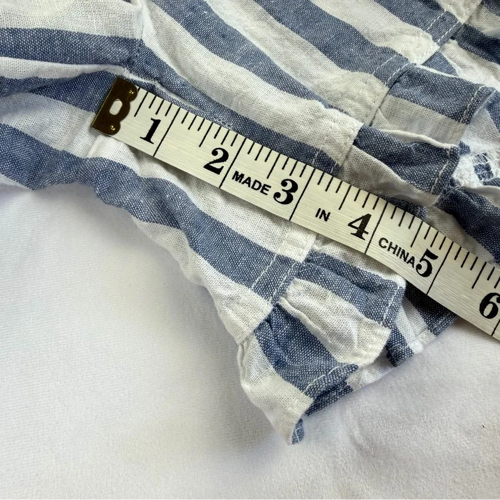 beachlunchlounge Striped Ruffle Hem Linen Shorts in Blue & White Size Large EUC